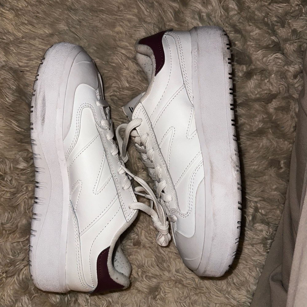 White and Burgundy Sneakers